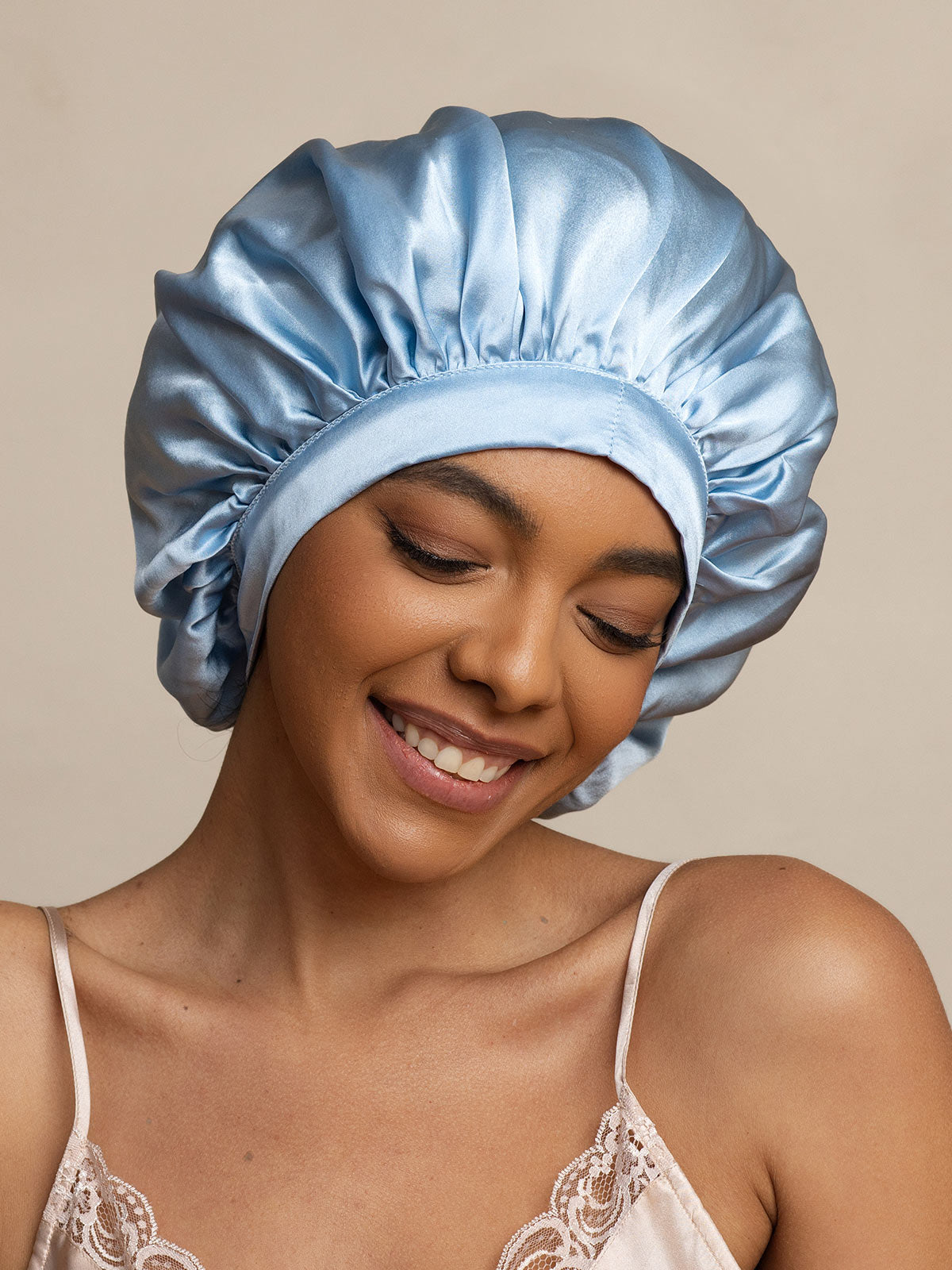 Gorro de Dormir para Mujer de 100% Seda de Mora con Cintas Largas