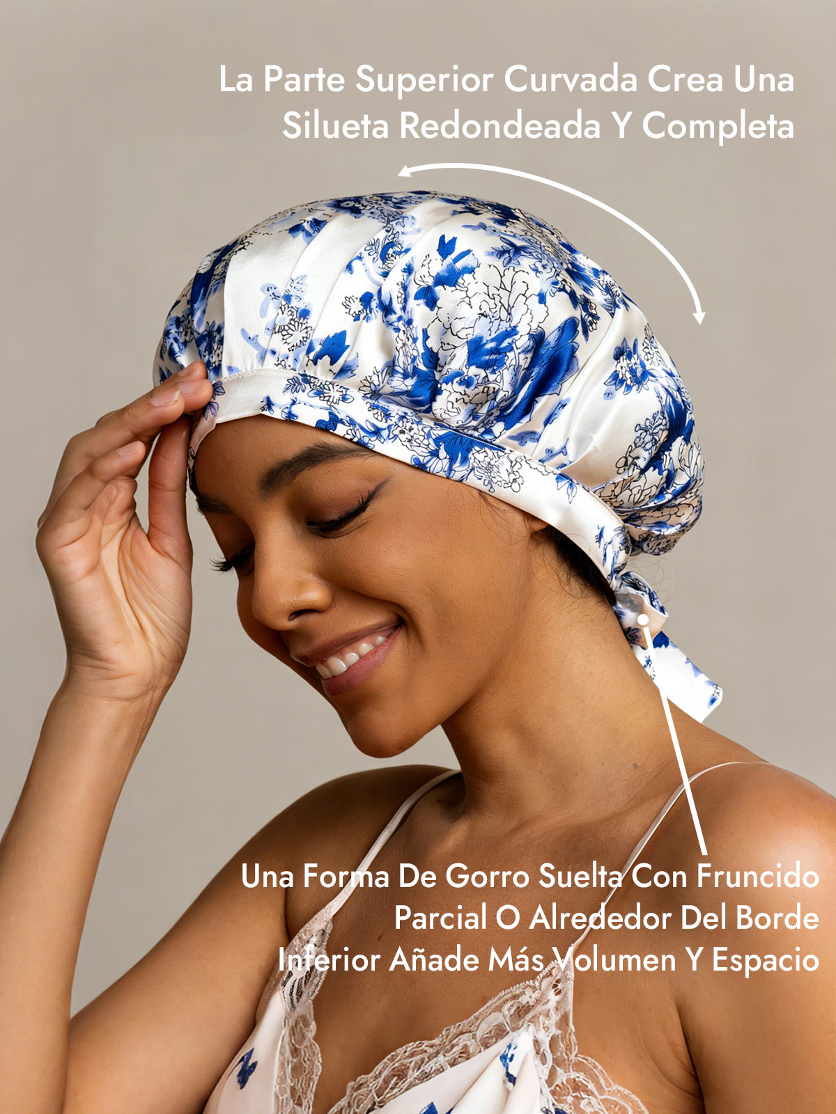 Gorro de Dormir de 100% Seda de Morera con Cintas