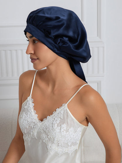 Gorro de dormir elegante de seda pura con cintas largas