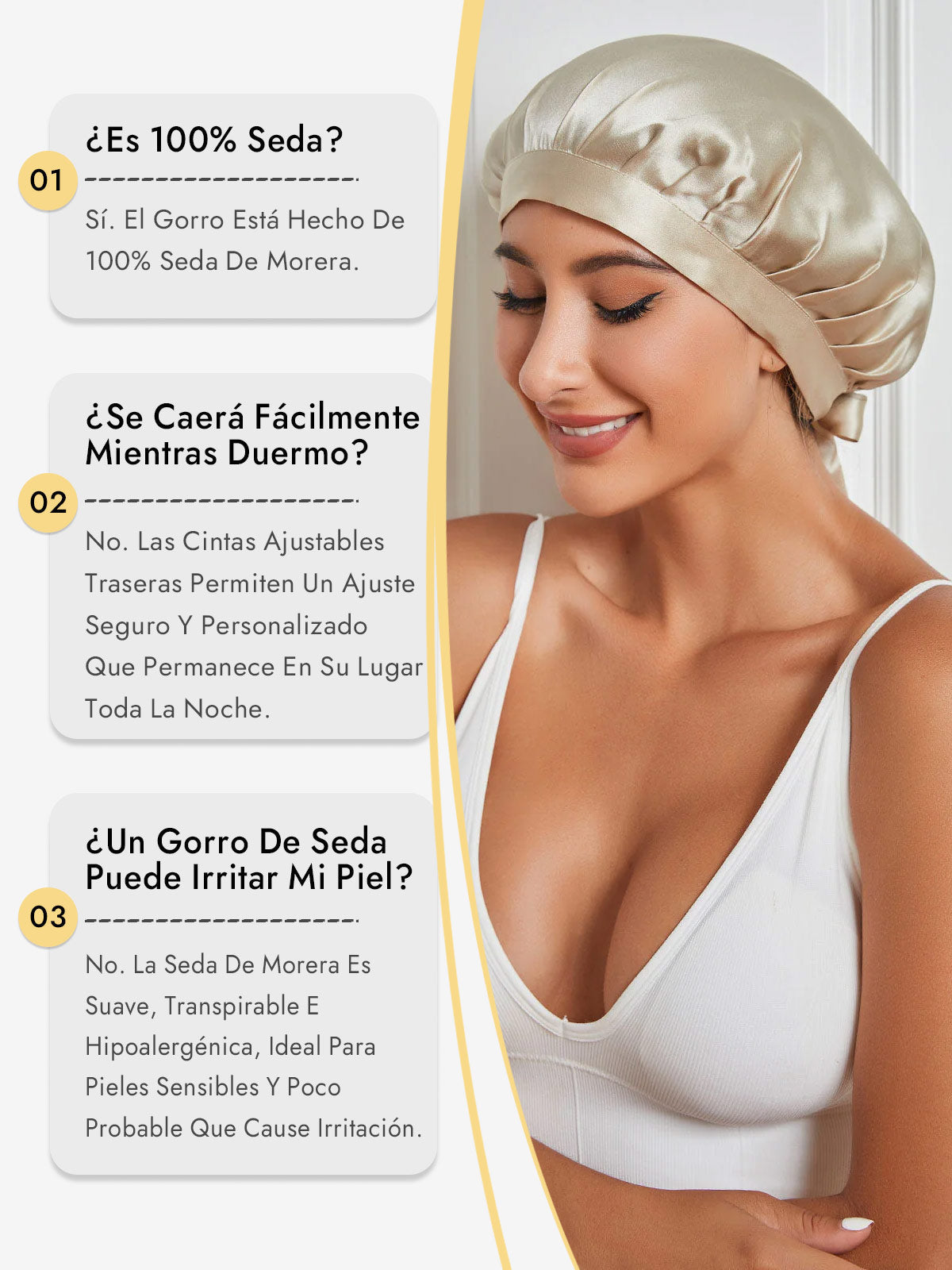 Gorro de Dormir de 100% Seda de Morera con Cintas