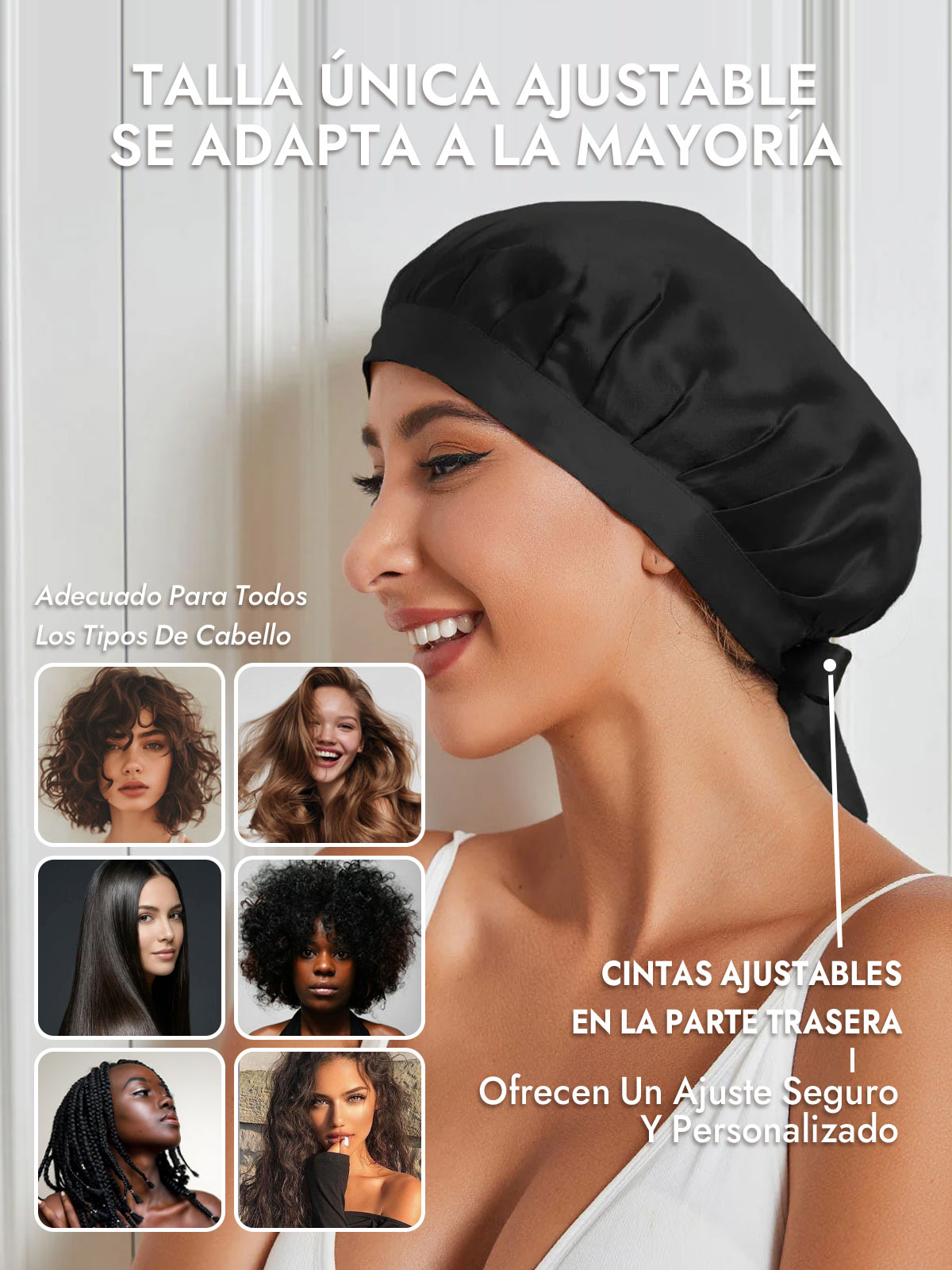 Gorro de Dormir de 100% Seda de Morera con Cintas