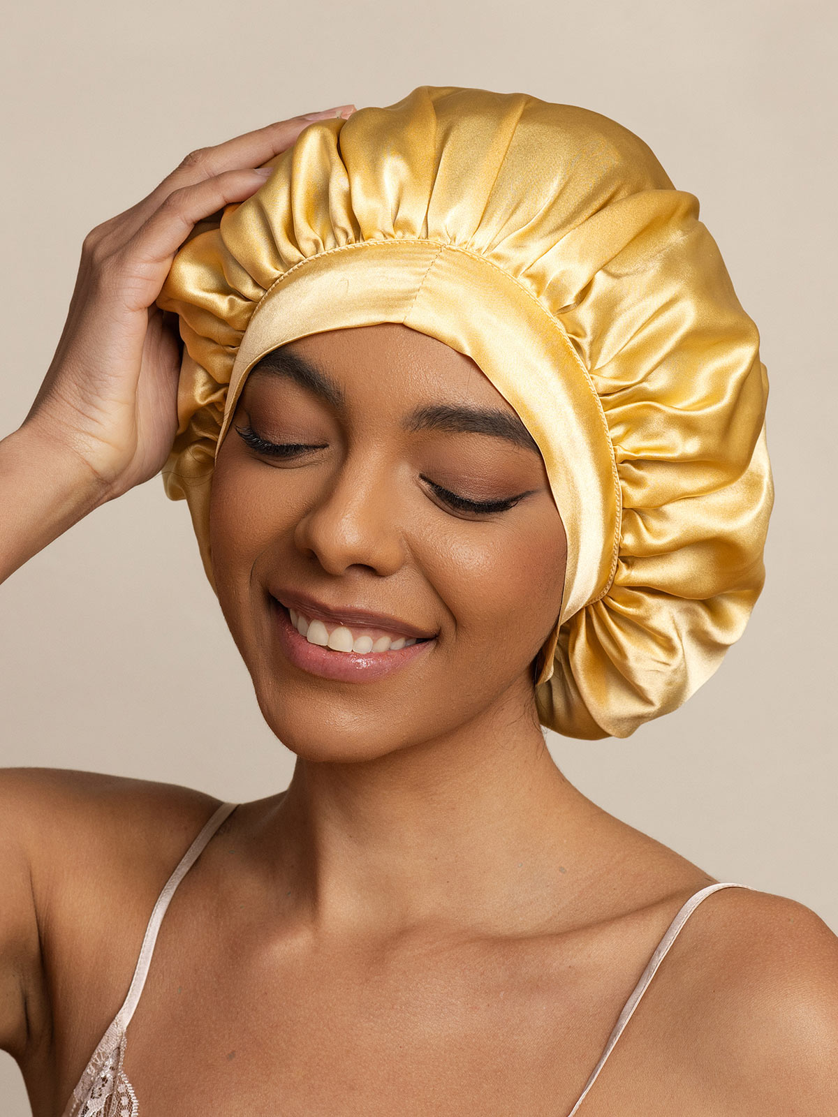 Gorro de Dormir para Mujer de 100% Seda de Mora con Cintas Largas