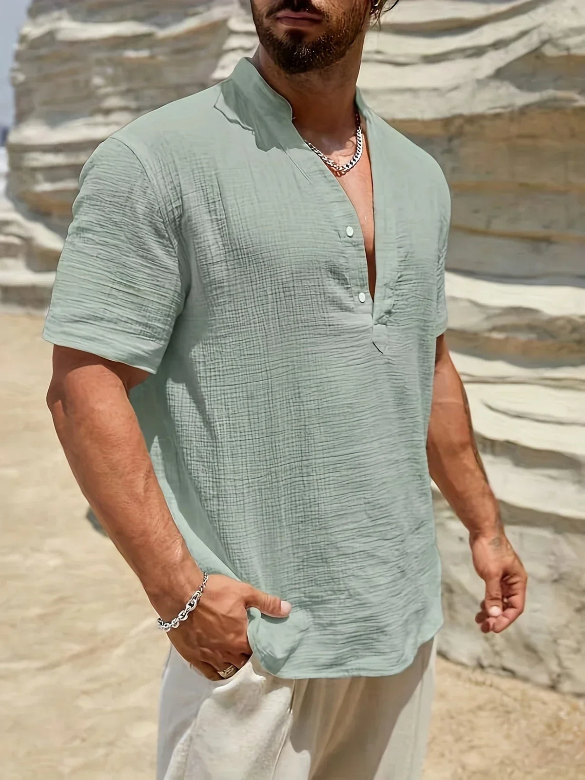 Natoli | Chemise d'été élégante à col montant