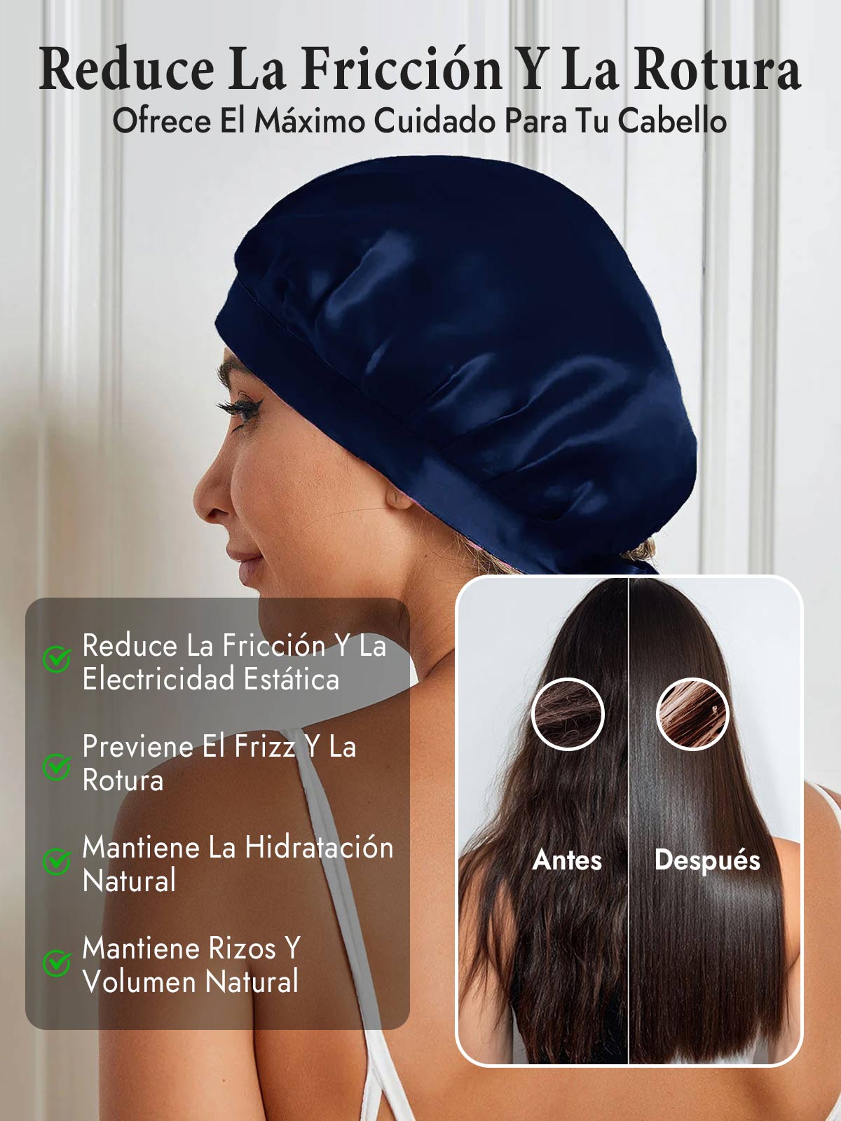 Gorro de Dormir de 100% Seda de Morera con Cintas
