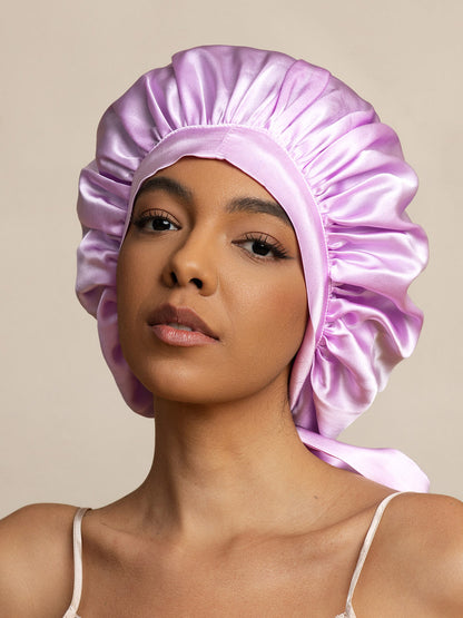 Gorro de dormir elegante de seda pura con cintas largas