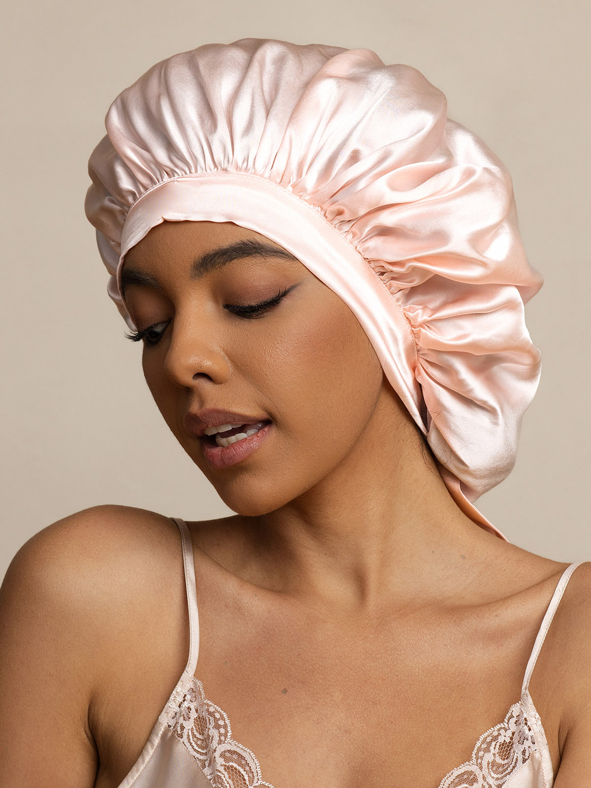 Gorro de Dormir para Mujer de 100% Seda de Mora con Cintas Largas