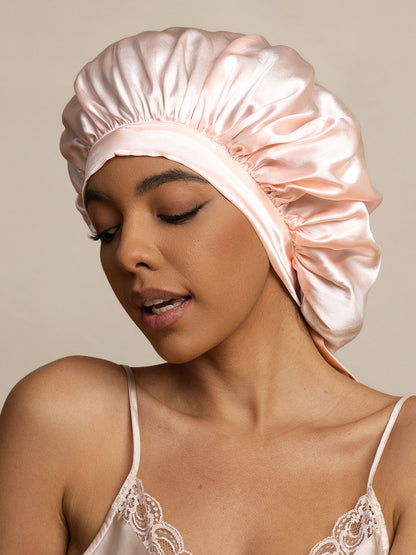 Gorro de Dormir para Mujer de 100% Seda de Mora con Cintas Largas