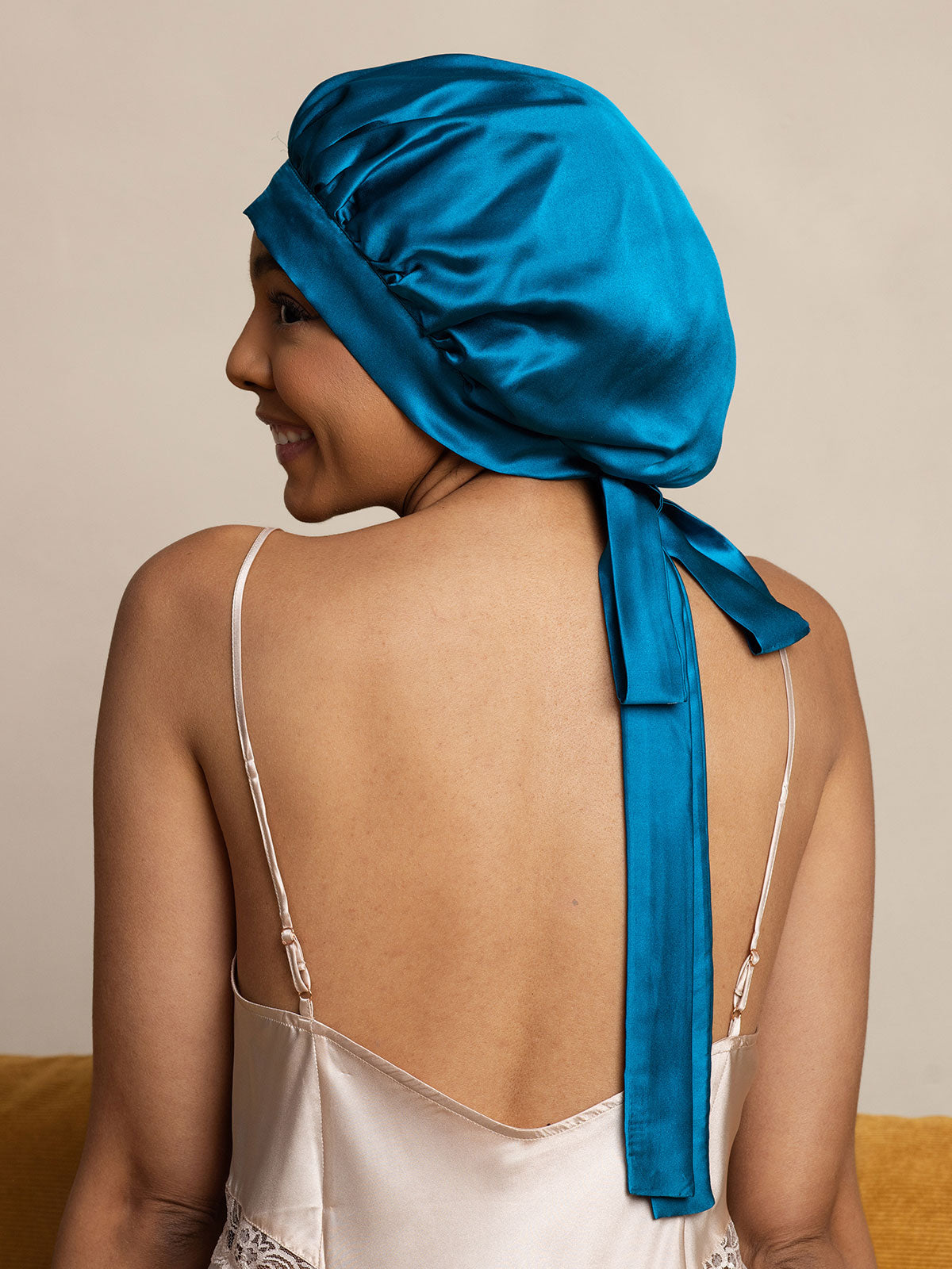 Gorro de Dormir para Mujer de 100% Seda de Mora con Cintas Largas