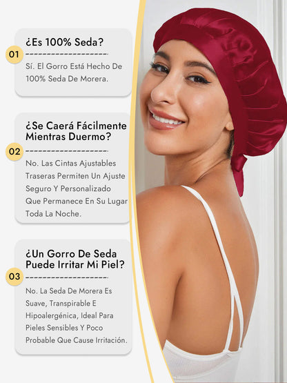 Gorro de Dormir de 100% Seda de Morera con Cintas
