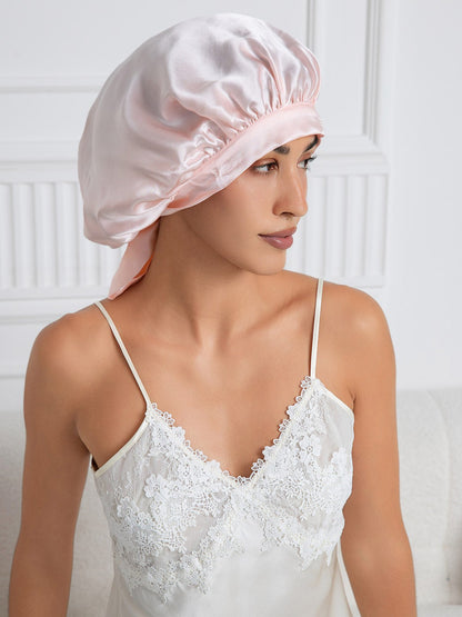 Gorro de dormir elegante de seda pura con cintas largas