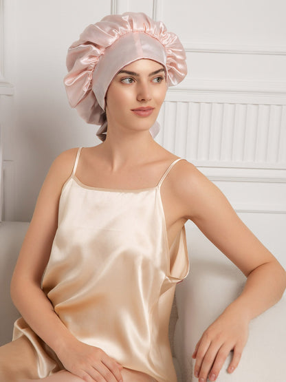 Gorro de noche casual de seda pura con cintas largas (Bicolor y reversible)