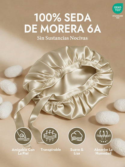 Gorro de Dormir de 100% Seda de Morera con Cintas