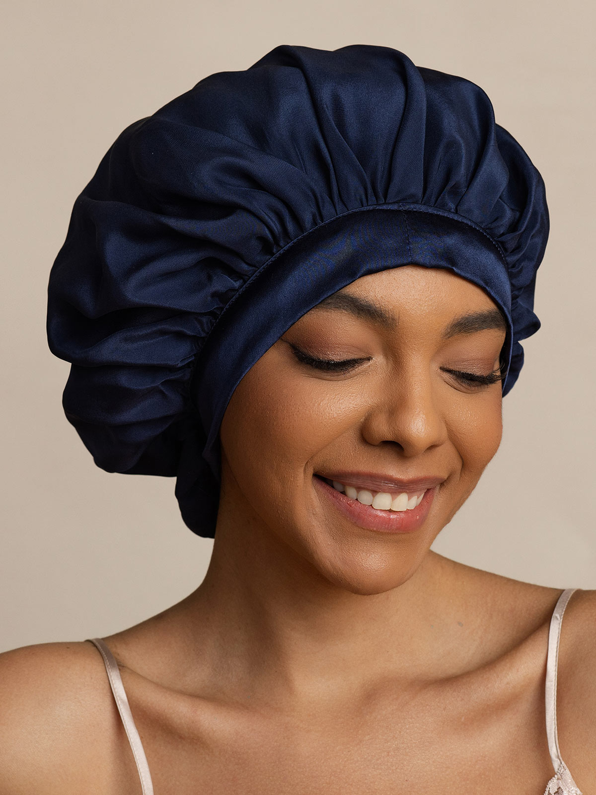 Gorro de Dormir para Mujer de 100% Seda de Mora con Cintas Largas