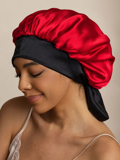 Gorro de noche casual de seda pura con cintas largas (Bicolor y reversible)