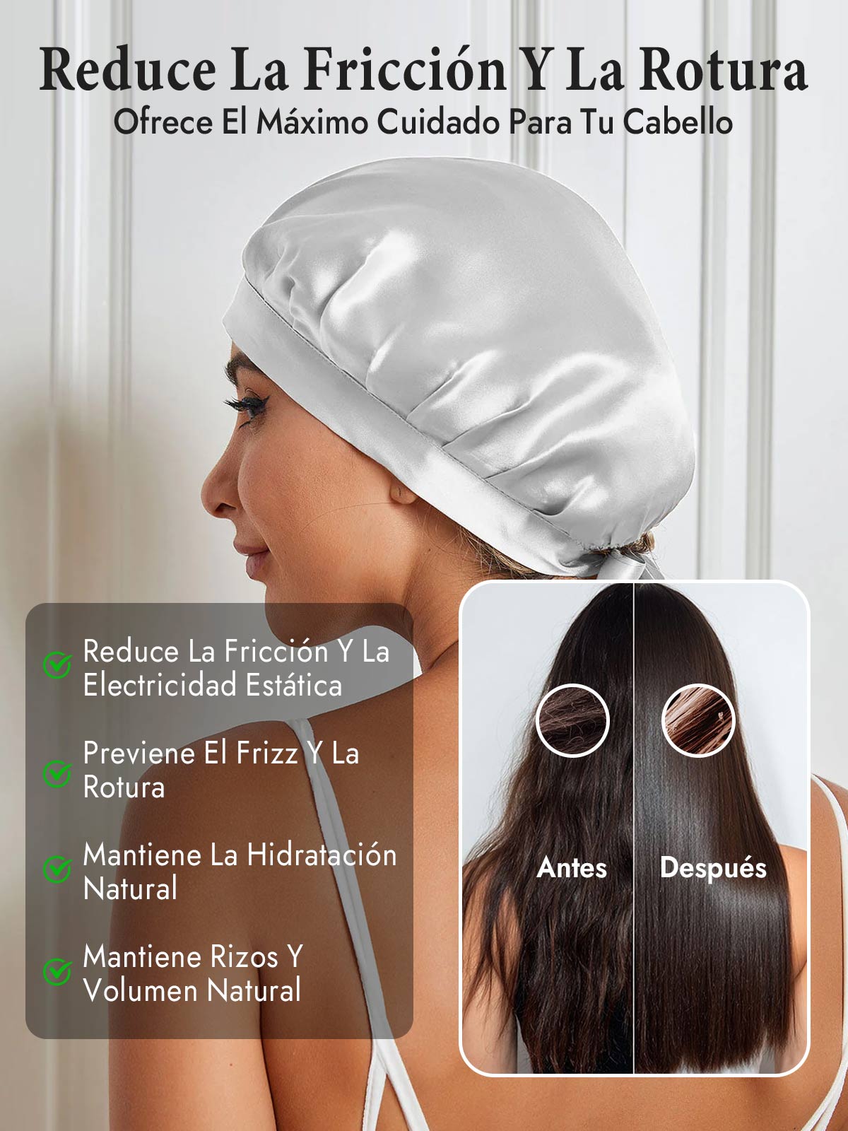 Gorro de Dormir de 100% Seda de Morera con Cintas