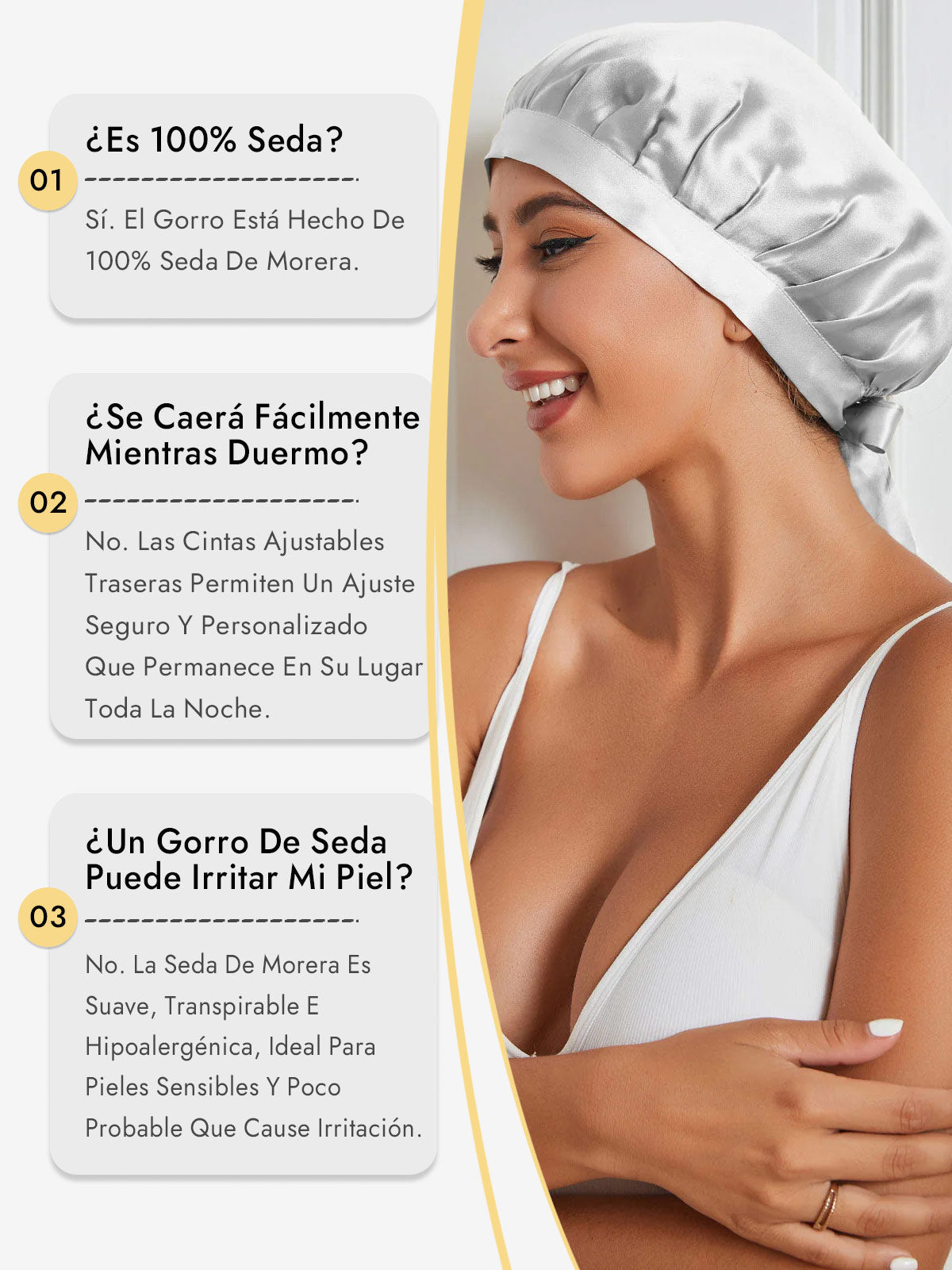 Gorro de Dormir de 100% Seda de Morera con Cintas