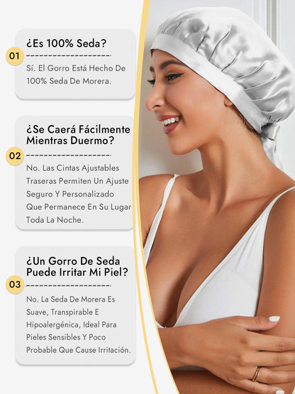 Gorro de Dormir de 100% Seda de Morera con Cintas