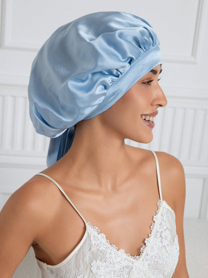 Gorro de dormir elegante de seda pura con cintas largas