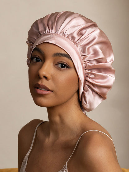Gorro de dormir elegante de seda pura con cintas largas