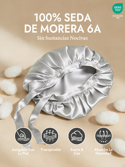 Gorro de Dormir de 100% Seda de Morera con Cintas