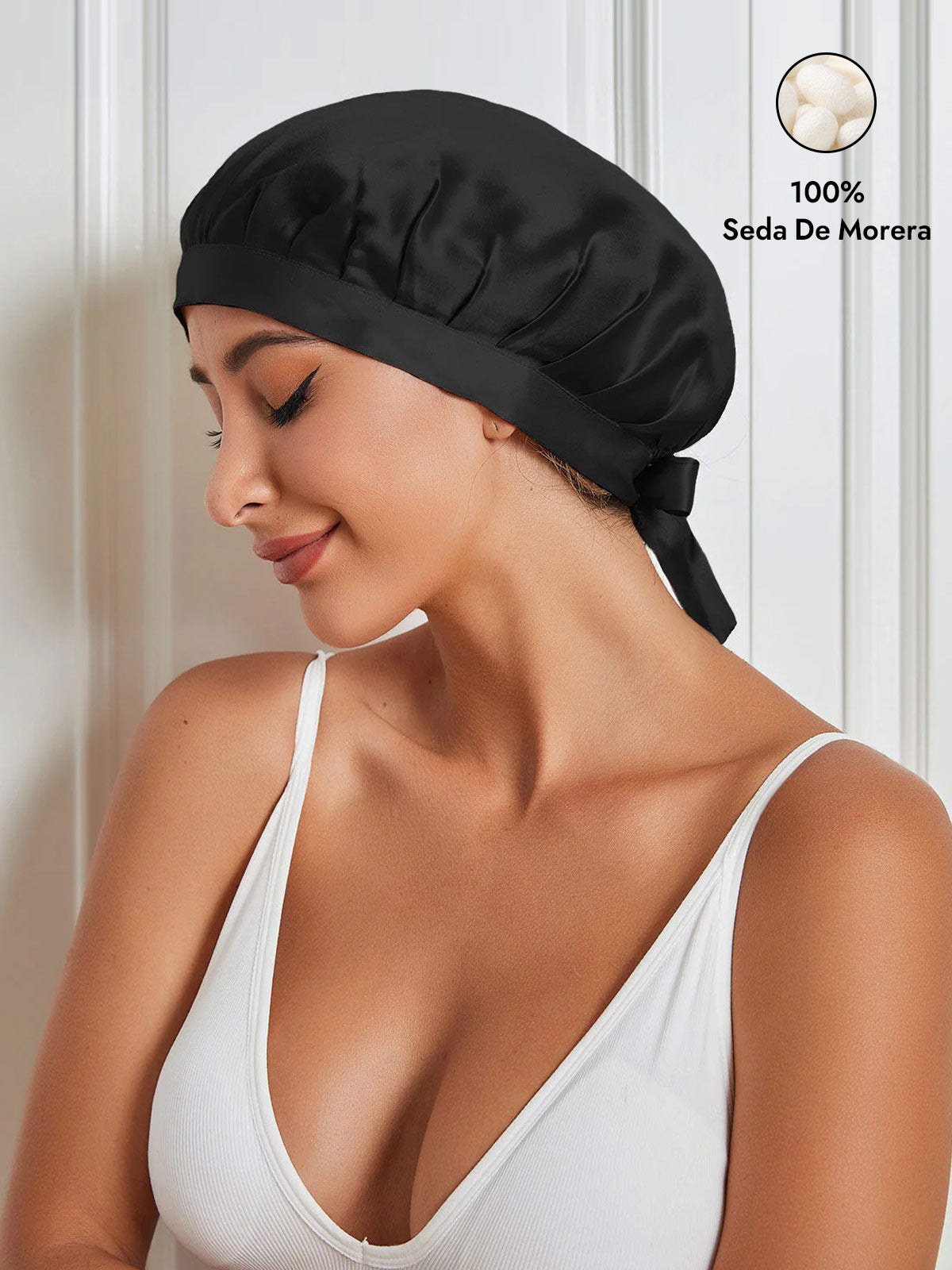 Gorro de Dormir de 100% Seda de Morera con Cintas