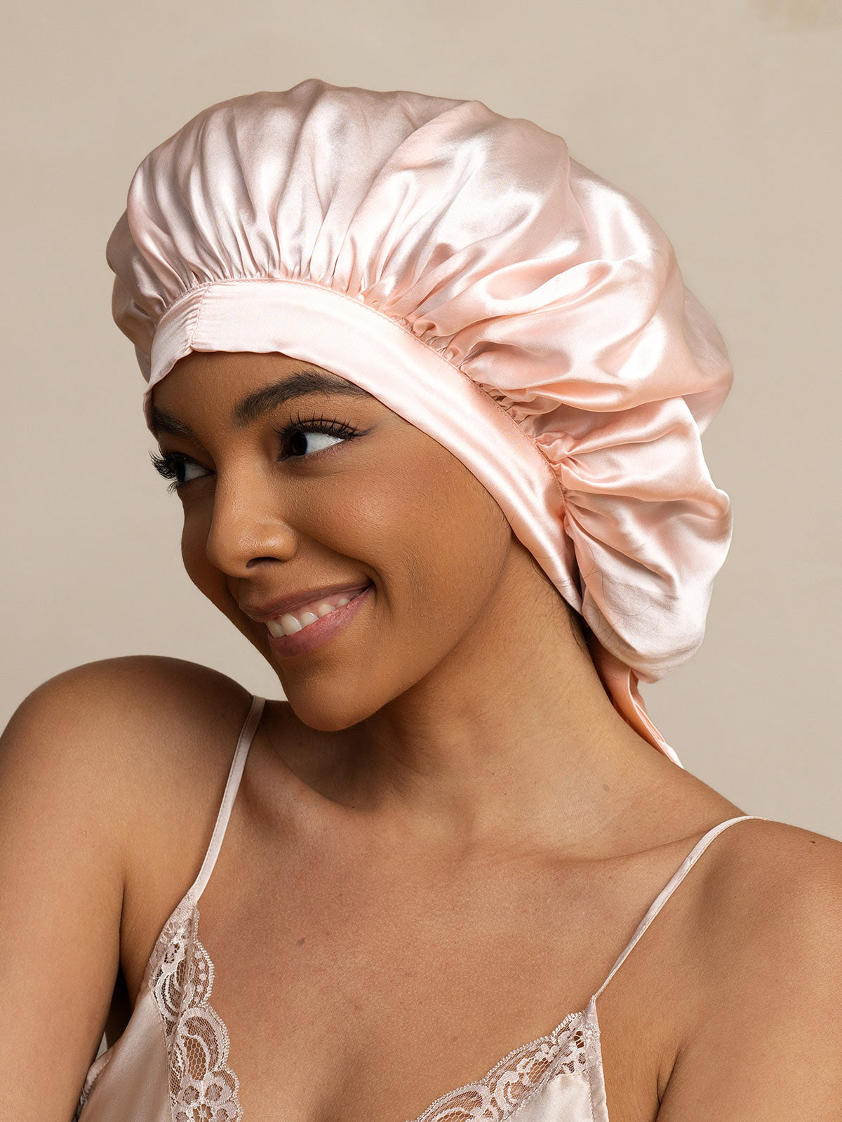 Gorro de Dormir para Mujer de 100% Seda de Mora con Cintas Largas