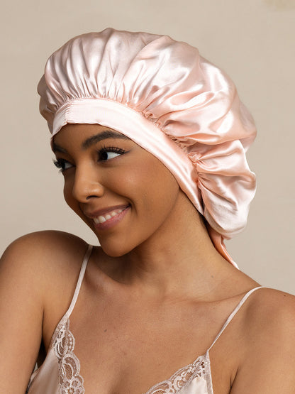 Gorro de Dormir para Mujer de 100% Seda de Mora con Cintas Largas