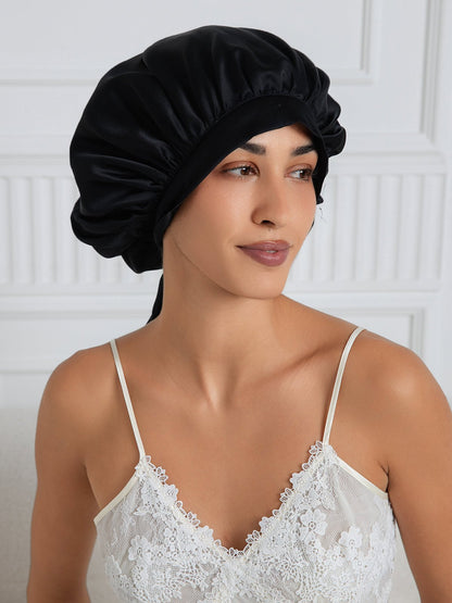 Gorro de dormir elegante de seda pura con cintas largas
