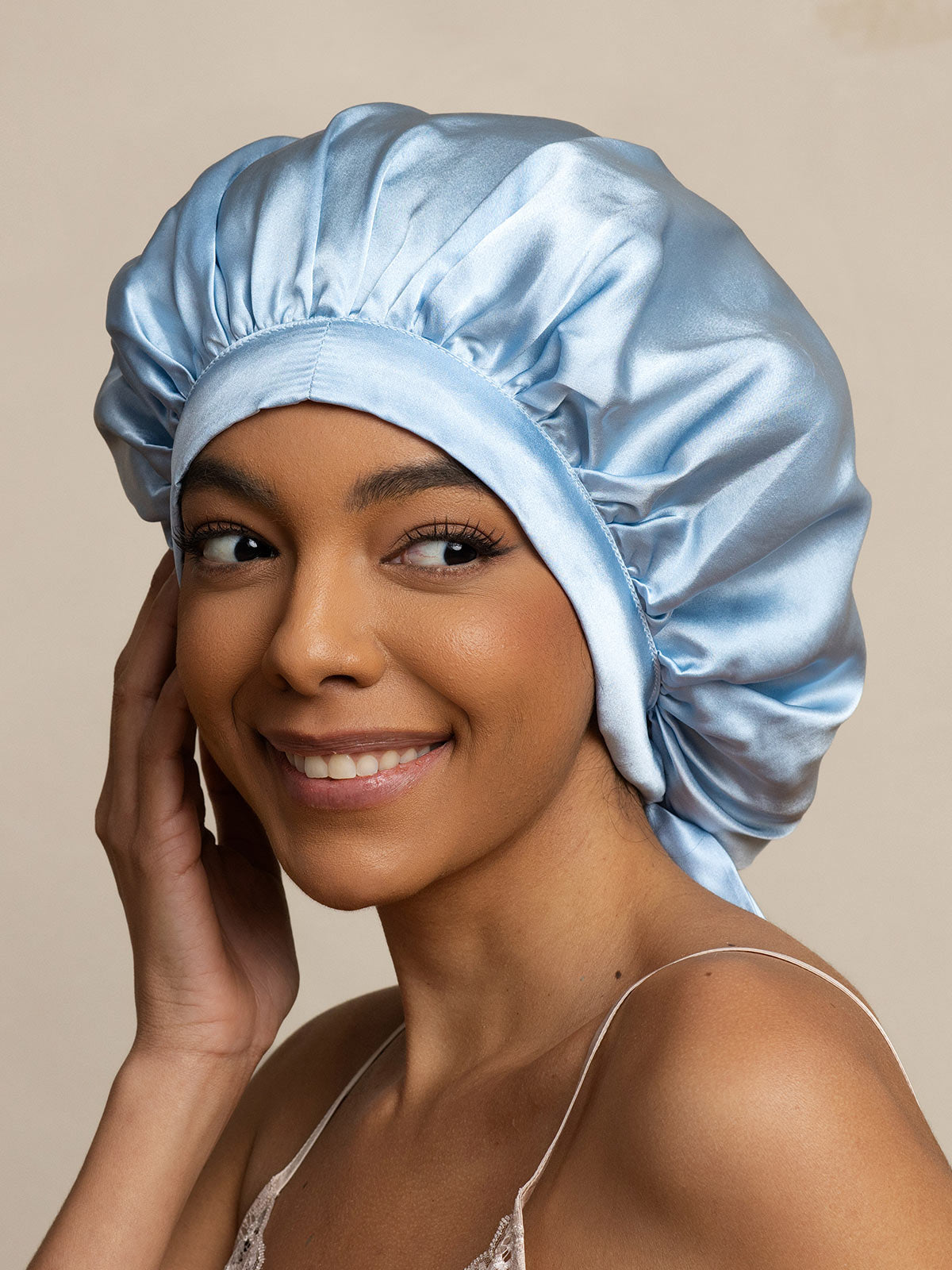 Gorro de Dormir para Mujer de 100% Seda de Mora con Cintas Largas