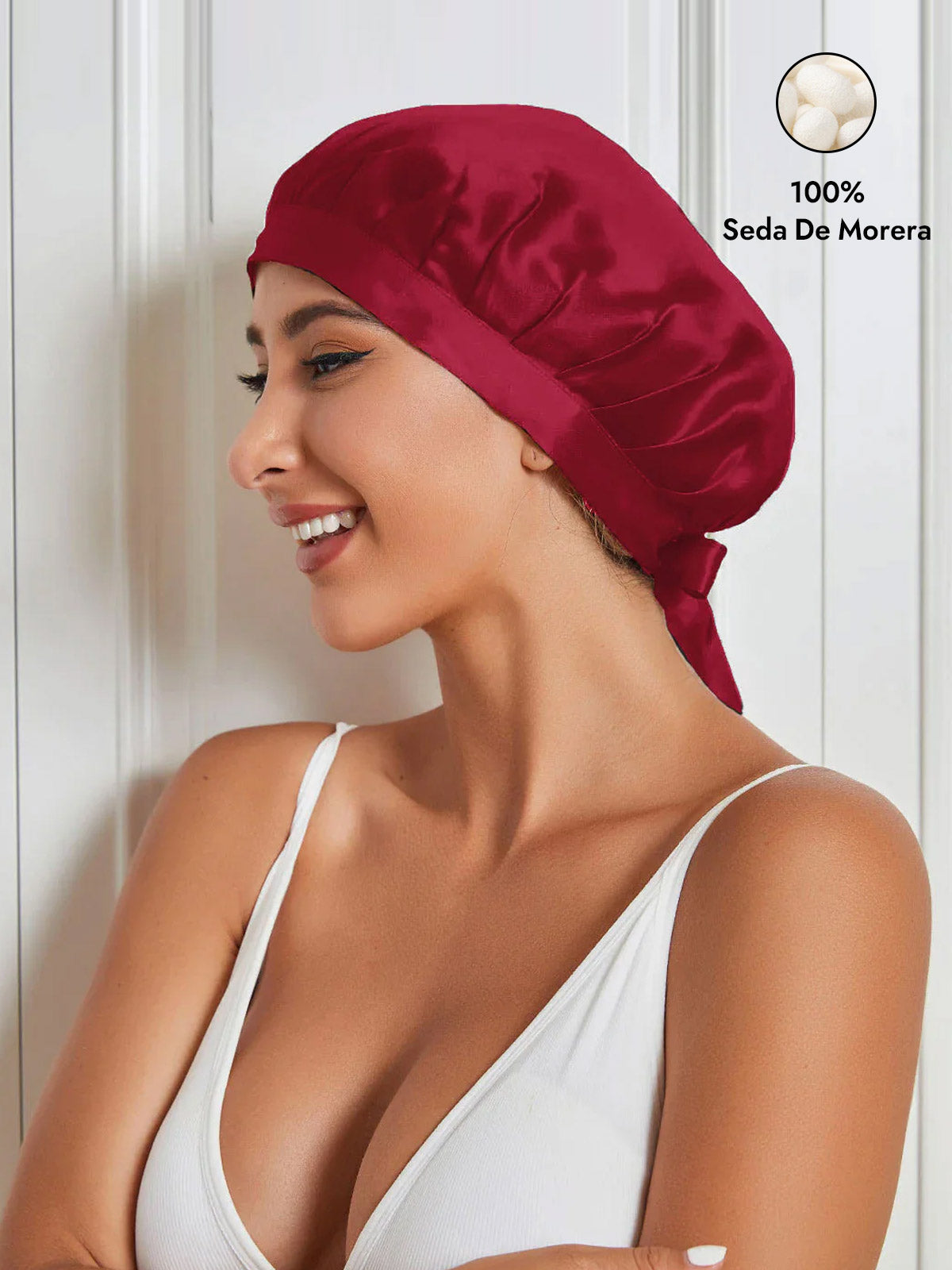 Gorro de Dormir de 100% Seda de Morera con Cintas