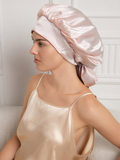 Gorro de noche casual de seda pura con cintas largas (Bicolor y reversible)
