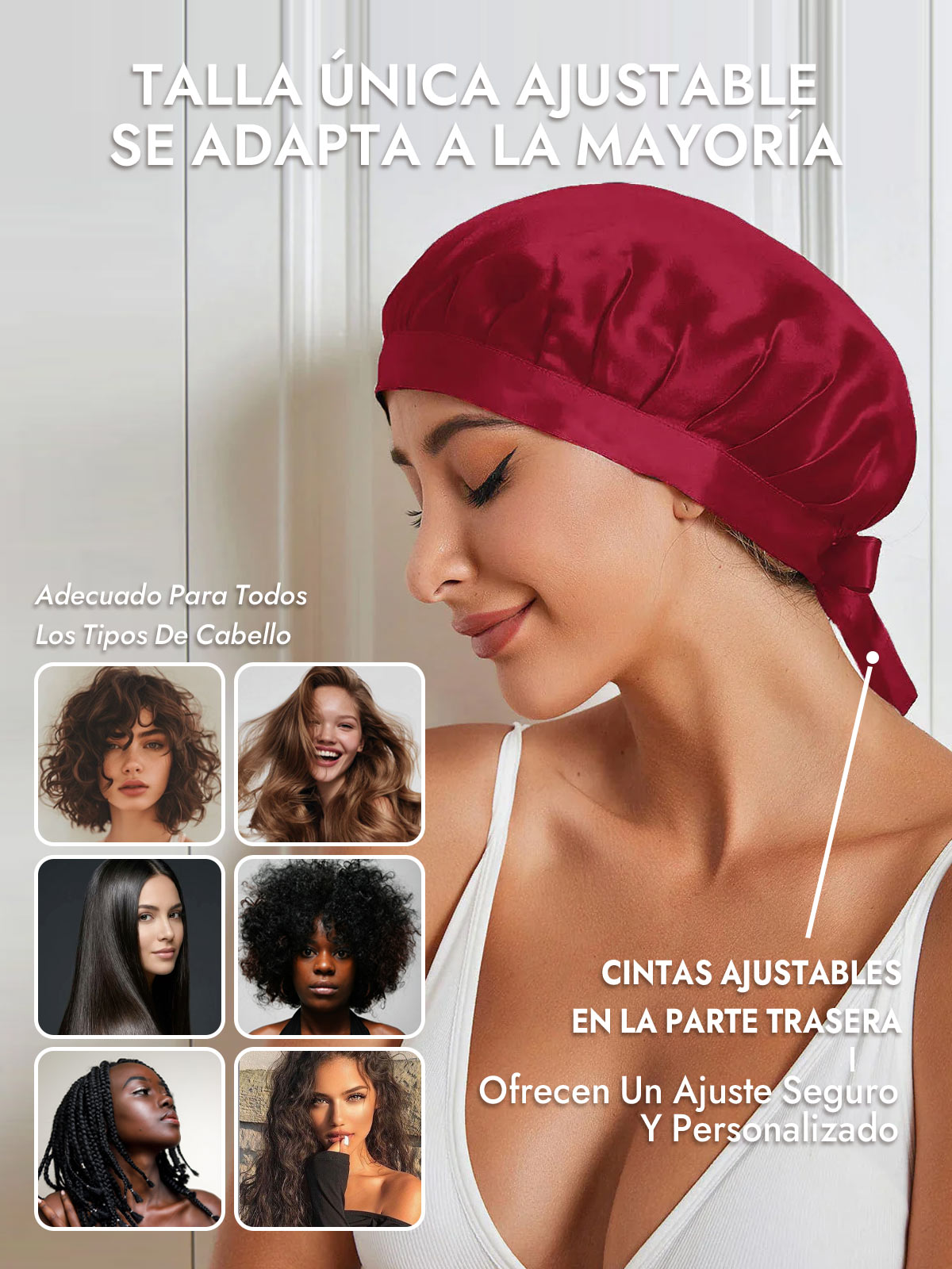 Gorro de Dormir de 100% Seda de Morera con Cintas
