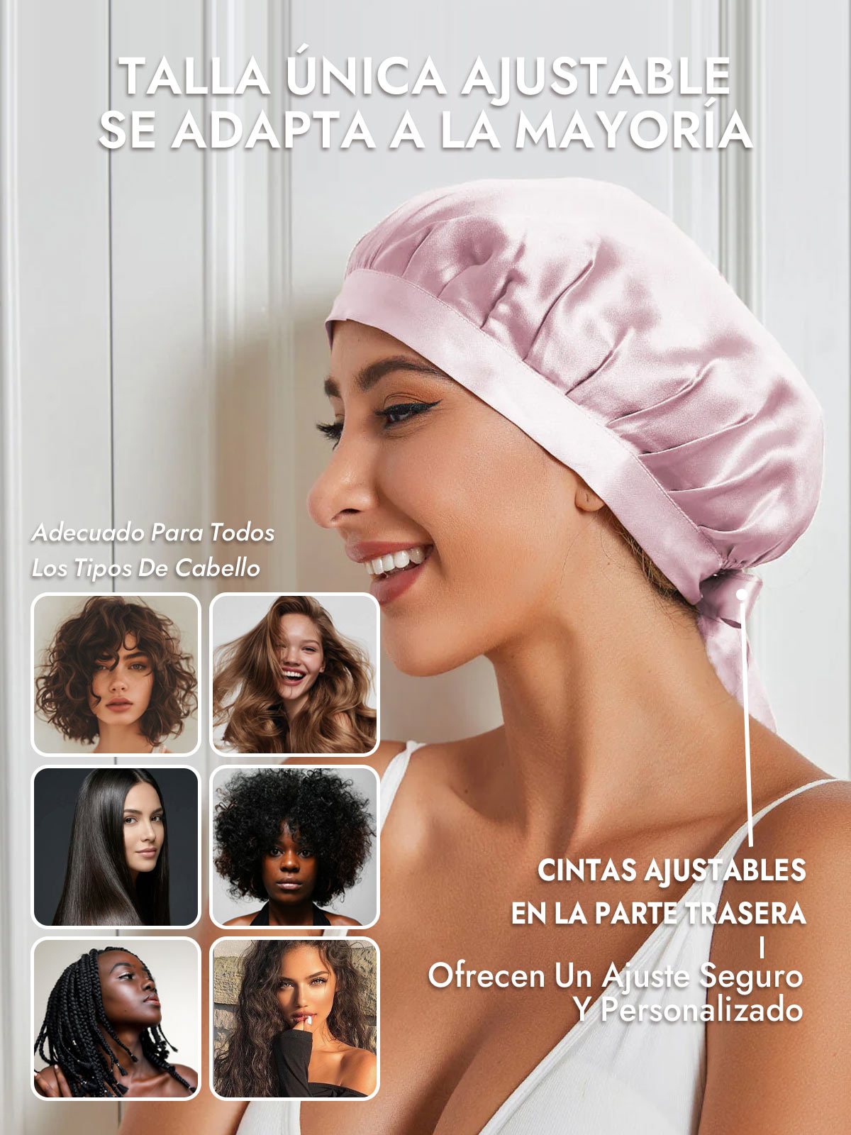 Gorro de Dormir de 100% Seda de Morera con Cintas