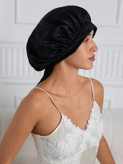 Gorro de dormir elegante de seda pura con cintas largas