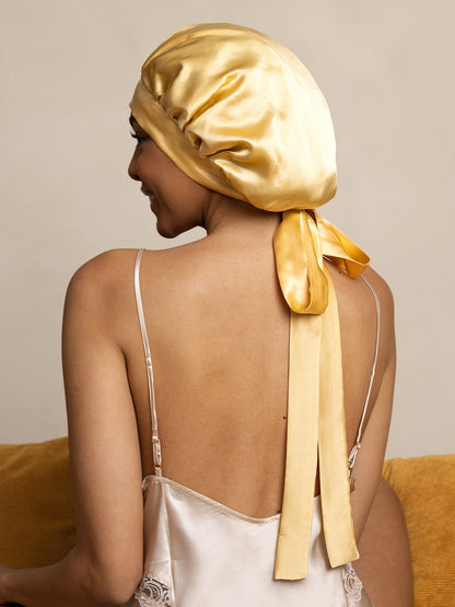 Gorro de Dormir para Mujer de 100% Seda de Mora con Cintas Largas