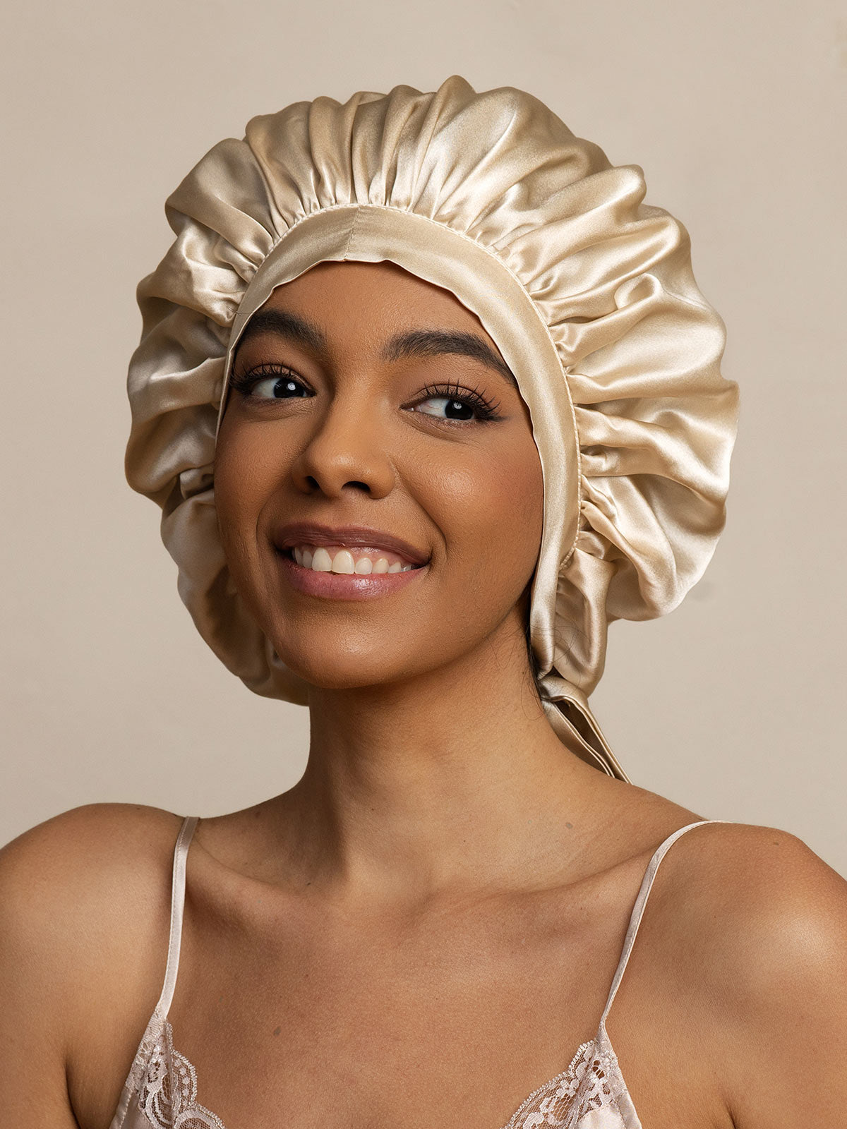 Gorro de Dormir para Mujer de 100% Seda de Mora con Cintas Largas