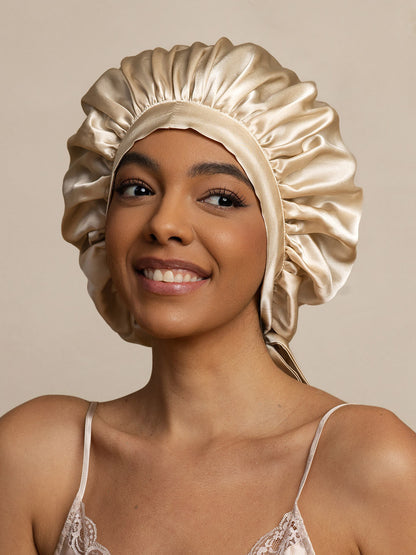 Gorro de Dormir para Mujer de 100% Seda de Mora con Cintas Largas