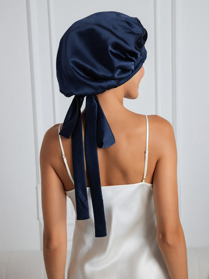 Gorro de dormir elegante de seda pura con cintas largas