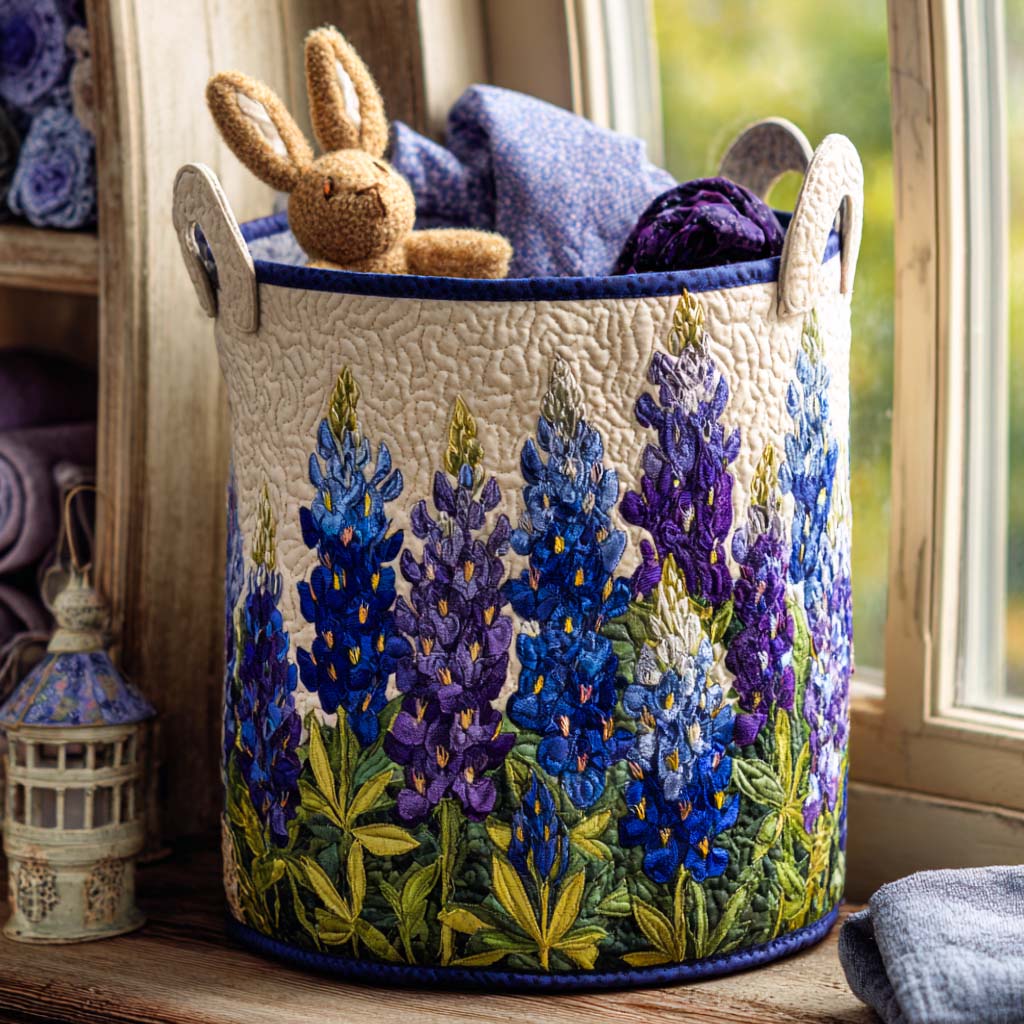 Sendero de Flores Azules | Cesto para la Ropa Hecho a Mano