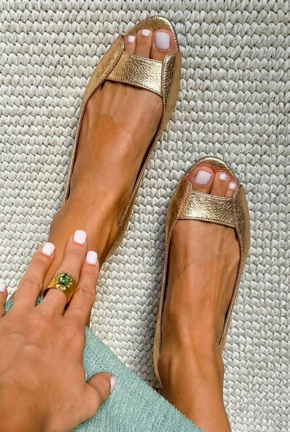 Ballerine punta aperta metallizzate chic Oro Champagne .