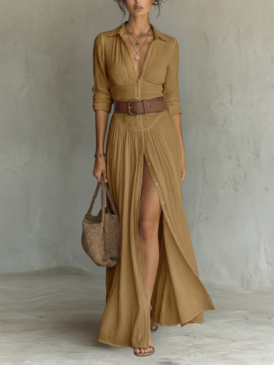 Capucine | Vestido largo con cuello festoneado