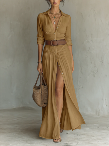 Capucine | Vestido largo con cuello festoneado