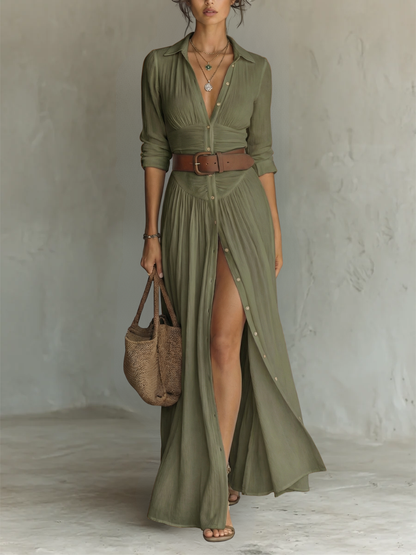 Capucine | Vestido largo con cuello festoneado