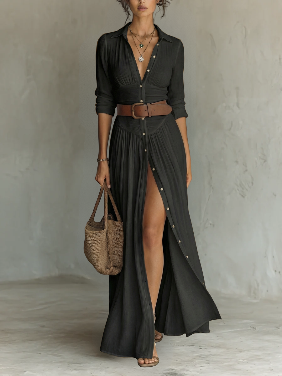 Capucine | Vestido largo con cuello festoneado