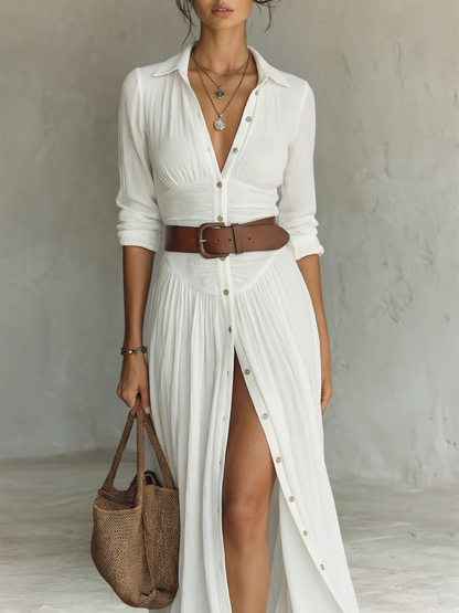 Capucine | Vestido largo con cuello festoneado