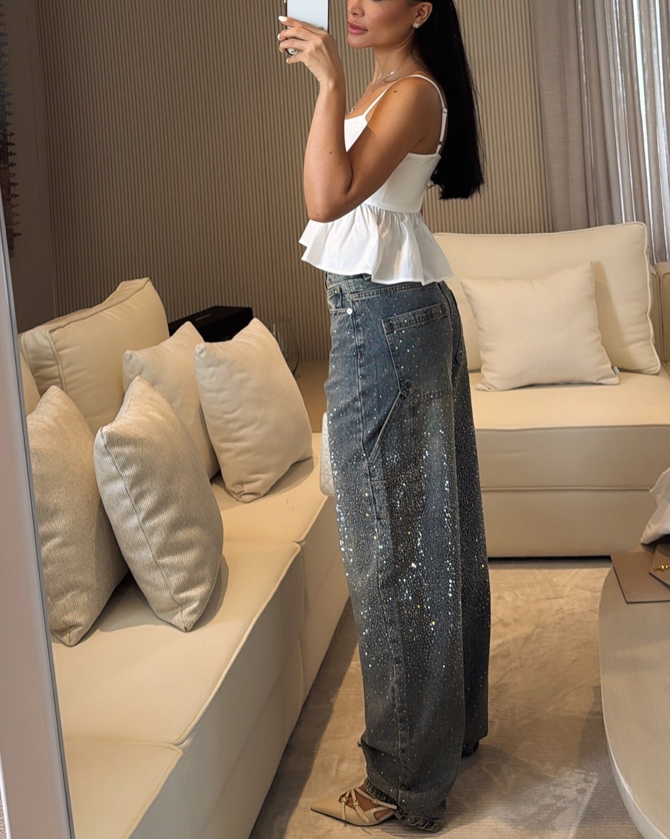 TIRZA | Vaqueros de pierna ancha con detalles de strass