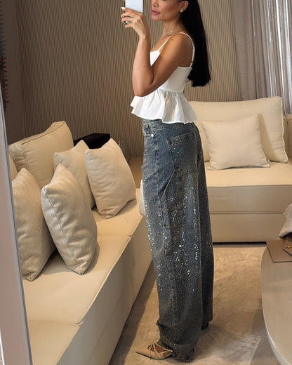 TIRZA | Vaqueros de pierna ancha con detalles de strass