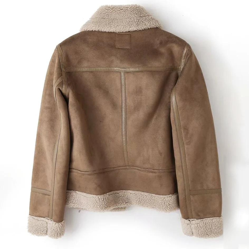 Chaqueta Biker de Mujer con Forro Teddy y Cremallera Diagonal