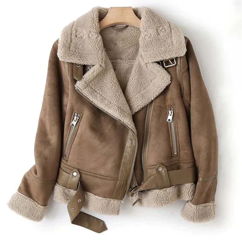 Chaqueta Biker de Mujer con Forro Teddy y Cremallera Diagonal
