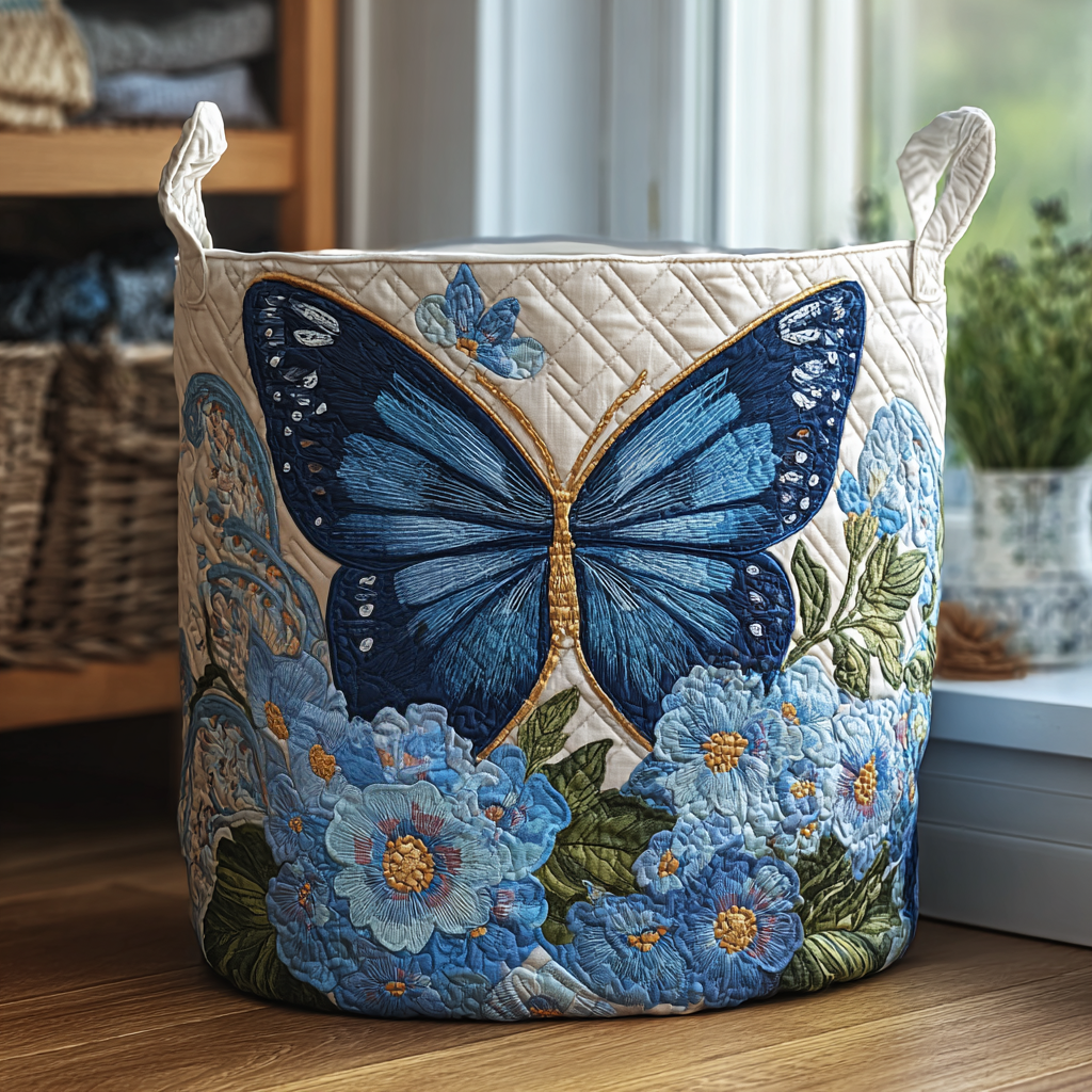 Mariposa y Flores | Cesto para la Ropa Hecho a Mano